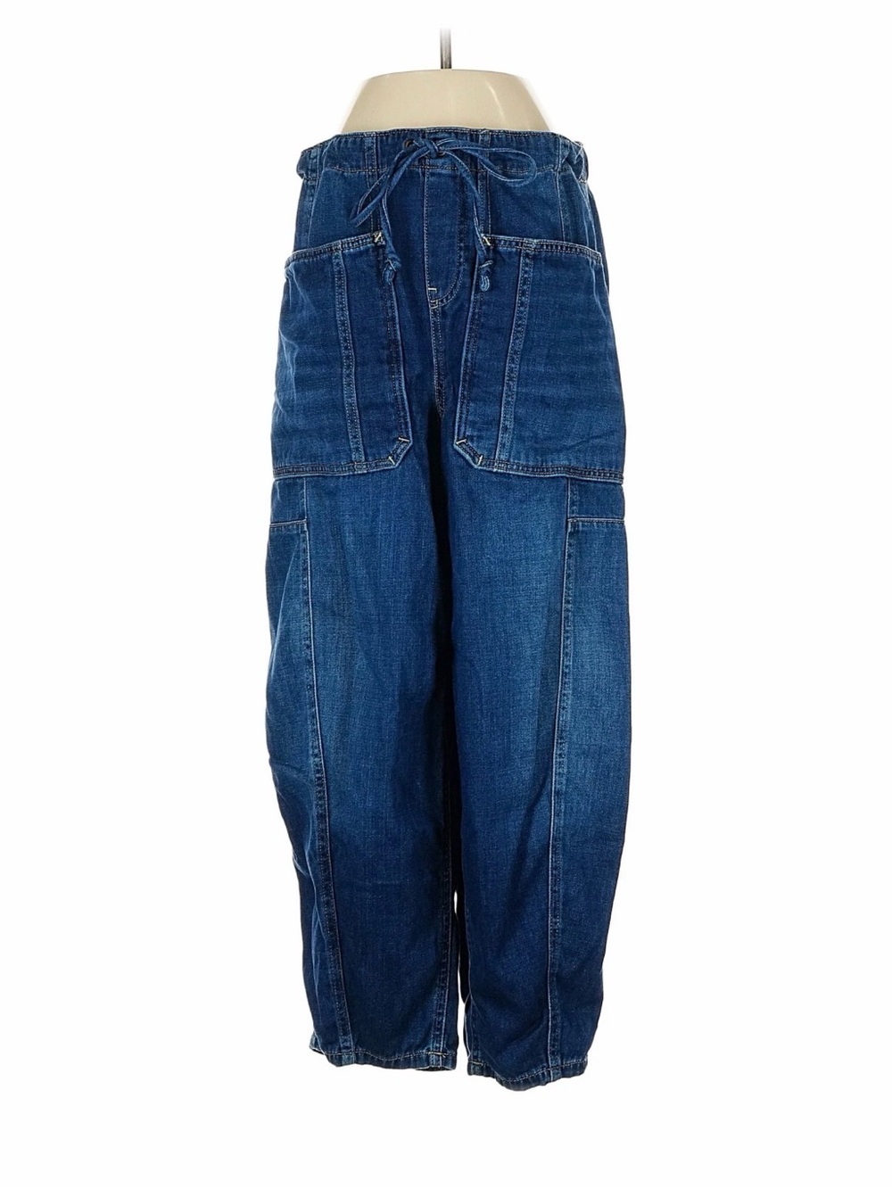 Free People Deep Blue Relaxed Cargo Jeans